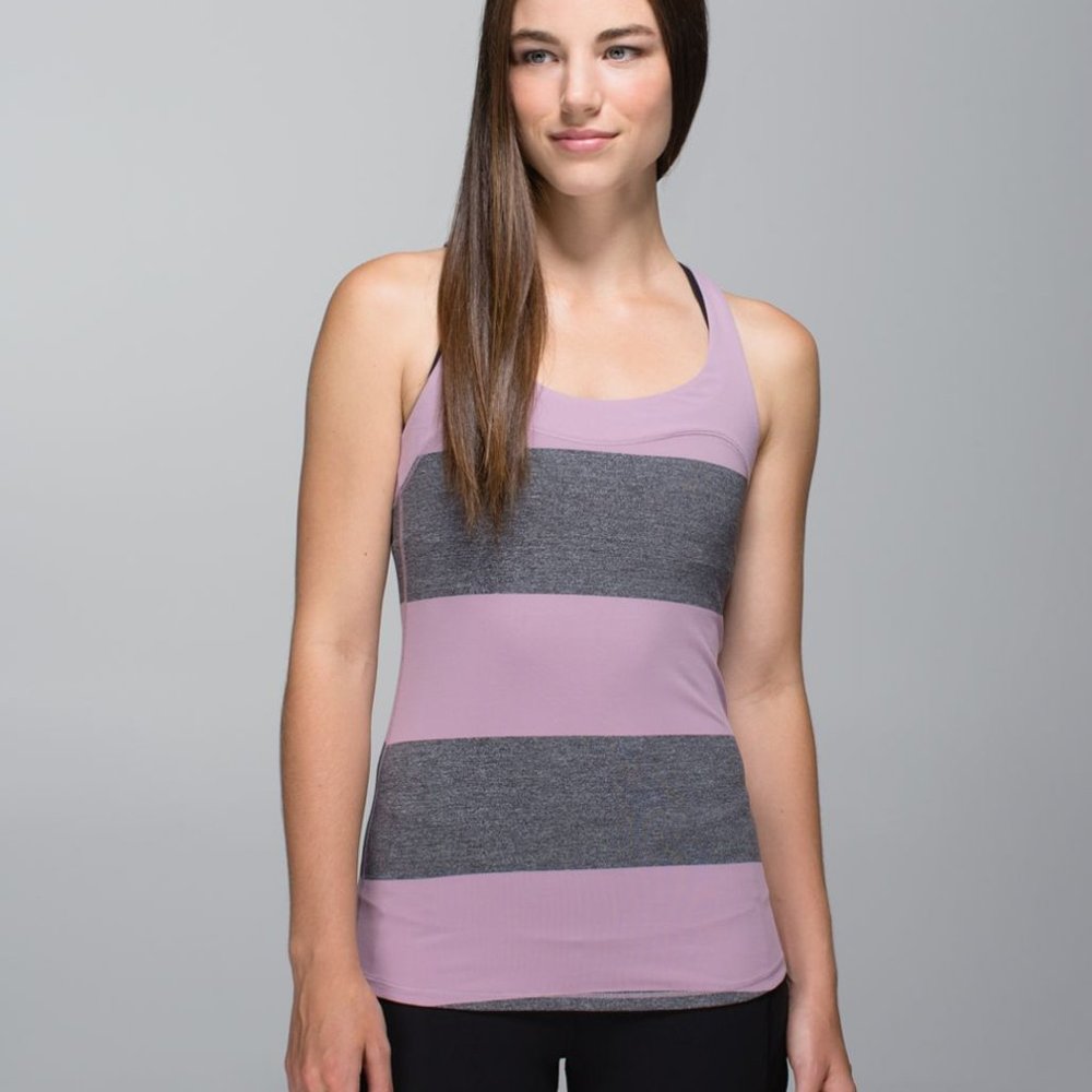 Lululemon First Base Mauve Purple and Grey Stripped Tank Top Size 6